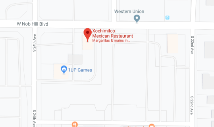 Image of Google Maps location for Xochimilco Mexican Restaurant